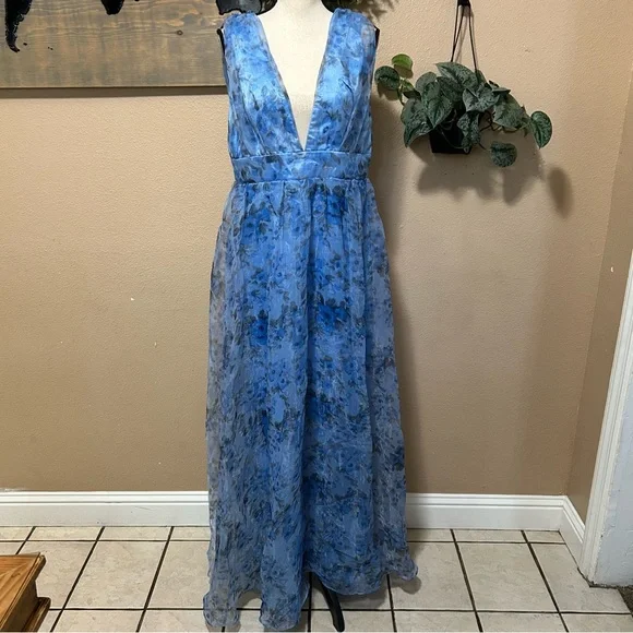 Lulus Garden of Passion Blue Floral Print Organza Maxi Dress - Picture 2 of 8